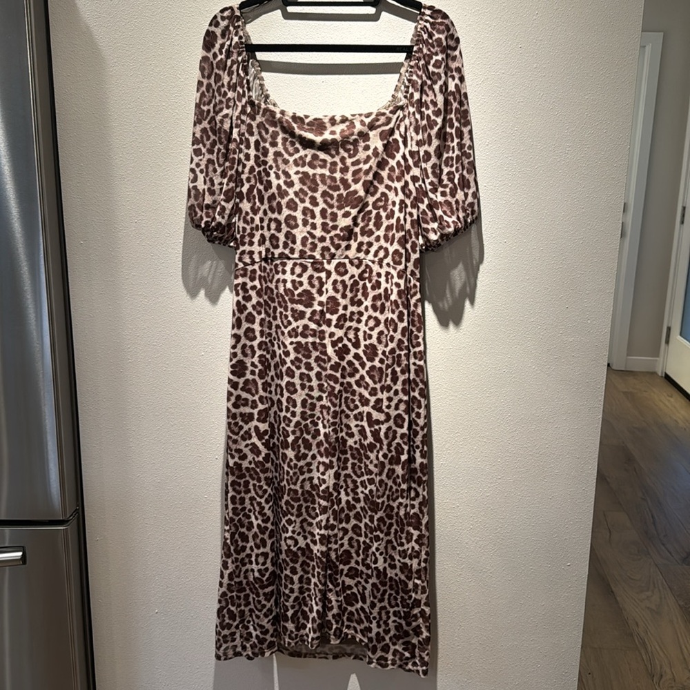 NWT Leopard Print Brown Midi Dress 2X - Picture 4 of 4